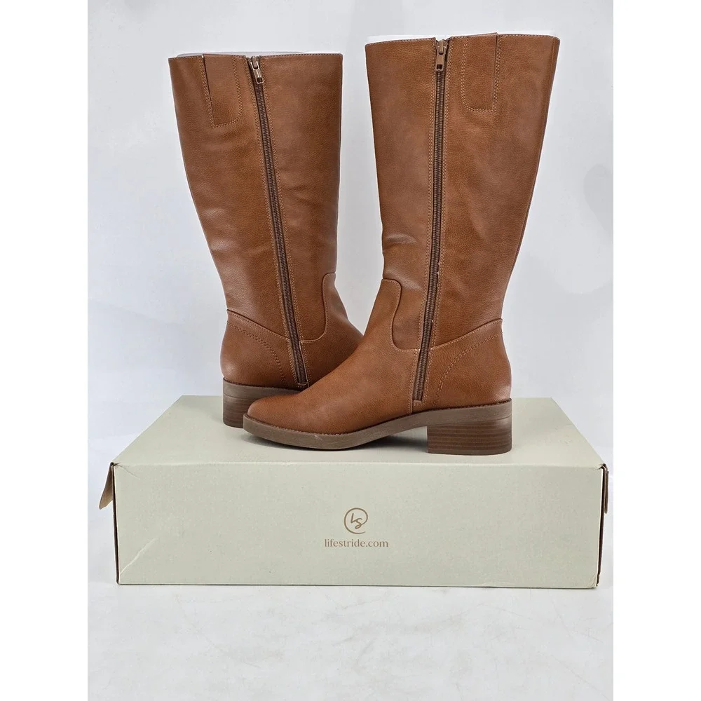 LifeStride Brinley Boots Womens 9.5W Caramel Tall Zip Soft System -NEW